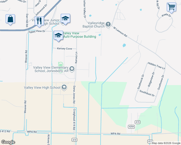 map of restaurants, bars, coffee shops, grocery stores, and more near 5704 Mill Creek Cove in Jonesboro