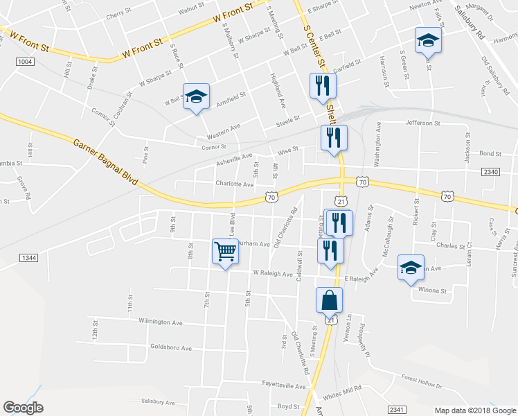 map of restaurants, bars, coffee shops, grocery stores, and more near 931 5th Street in Statesville