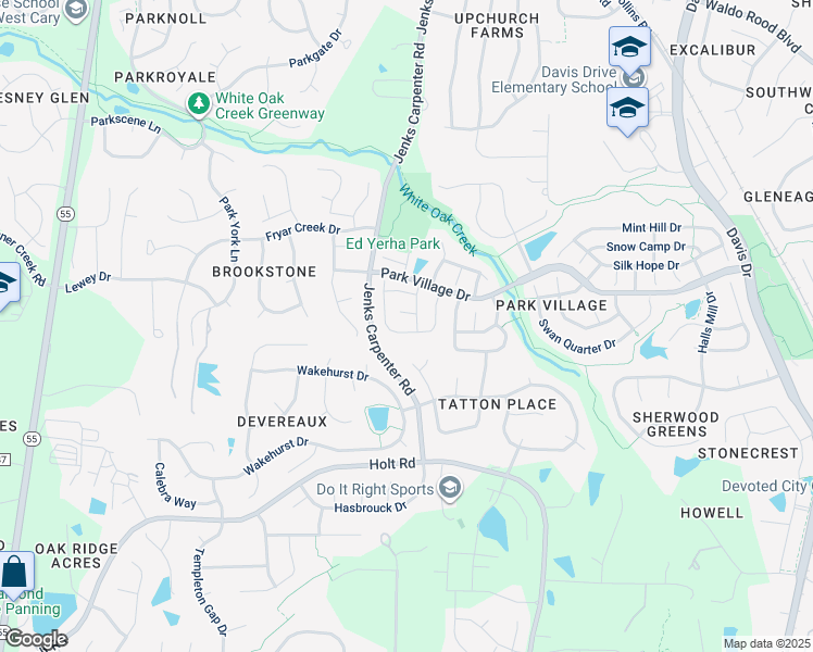 map of restaurants, bars, coffee shops, grocery stores, and more near 103 Sugar Hill Place in Cary