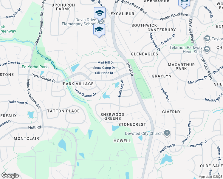 map of restaurants, bars, coffee shops, grocery stores, and more near 208 Bell Arthur Drive in Cary