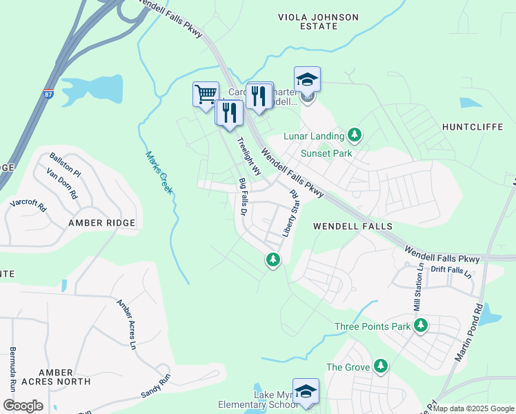 map of restaurants, bars, coffee shops, grocery stores, and more near 1949 Bright Kannon Way in Wendell