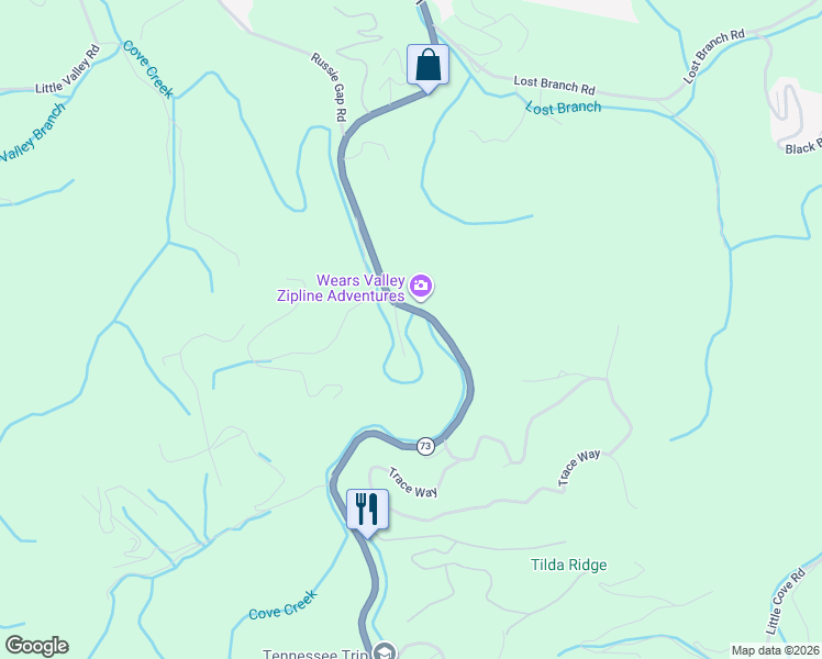 map of restaurants, bars, coffee shops, grocery stores, and more near 1940 Wears Valley Road in Sevierville