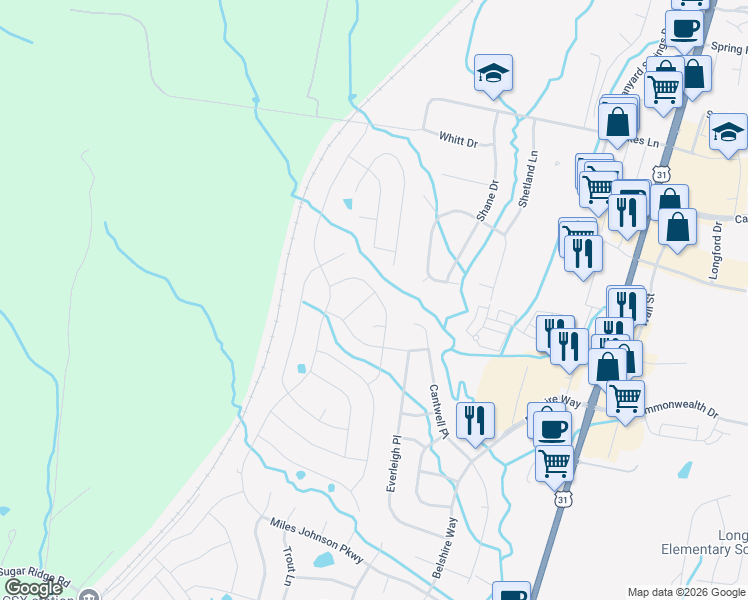 map of restaurants, bars, coffee shops, grocery stores, and more near 7022 Salmon Run in Spring Hill