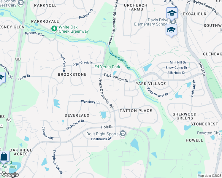 map of restaurants, bars, coffee shops, grocery stores, and more near 103 Sugar Hill Place in Cary