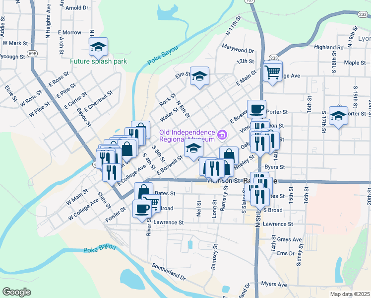 map of restaurants, bars, coffee shops, grocery stores, and more near 659 East Boswell Street in Batesville