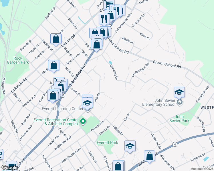 map of restaurants, bars, coffee shops, grocery stores, and more near 1608-1802 Jett Road in Maryville