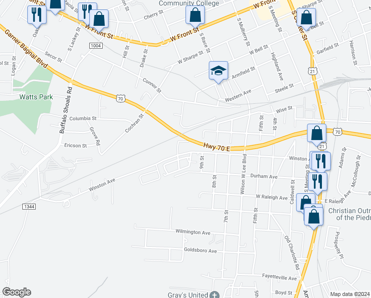 map of restaurants, bars, coffee shops, grocery stores, and more near 930 Winston Avenue in Statesville