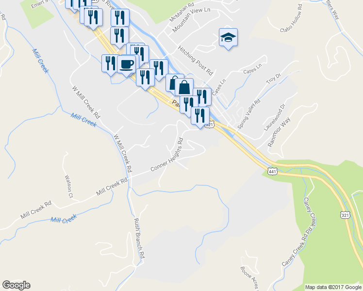 map of restaurants, bars, coffee shops, grocery stores, and more near 177 Conner Heights Rd in Pigeon Forge
