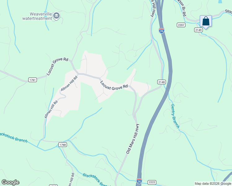 map of restaurants, bars, coffee shops, grocery stores, and more near 80 State Road 1768 in Weaverville