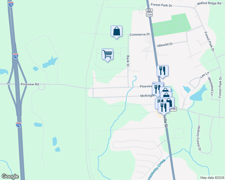 map of restaurants, bars, coffee shops, grocery stores, and more near 333 Pineview Street in Asheboro