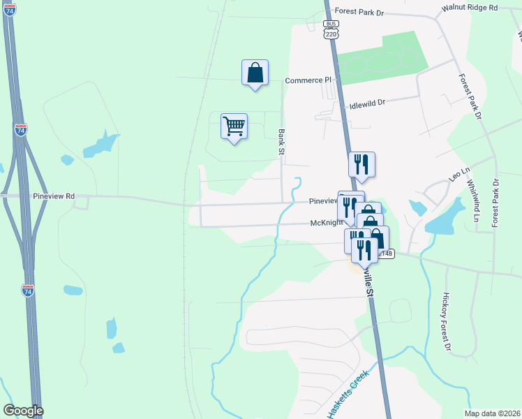 map of restaurants, bars, coffee shops, grocery stores, and more near 311 Pineview Street in Asheboro
