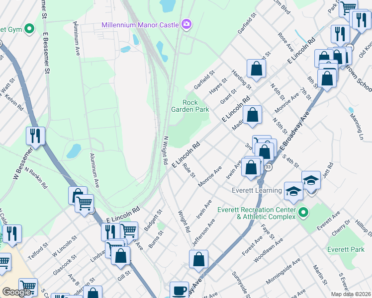 map of restaurants, bars, coffee shops, grocery stores, and more near 423 East Lincoln Road in Alcoa