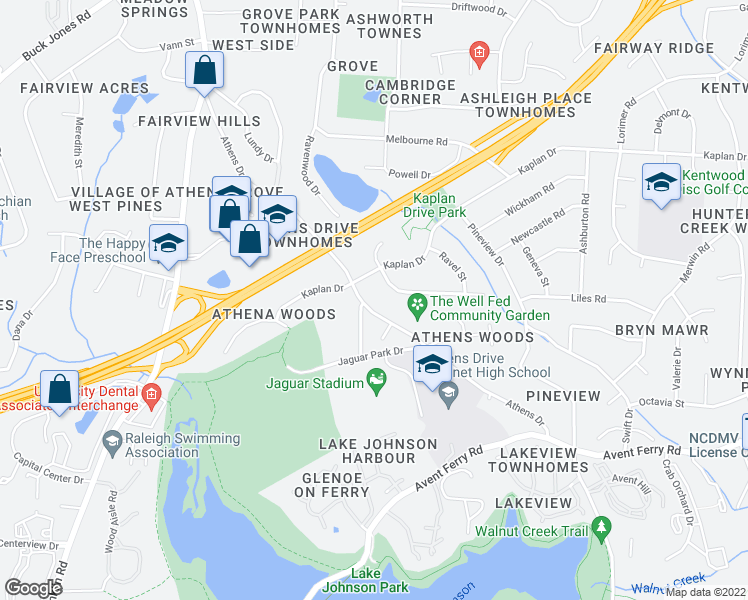 map of restaurants, bars, coffee shops, grocery stores, and more near 1209 Athens Dr in Raleigh