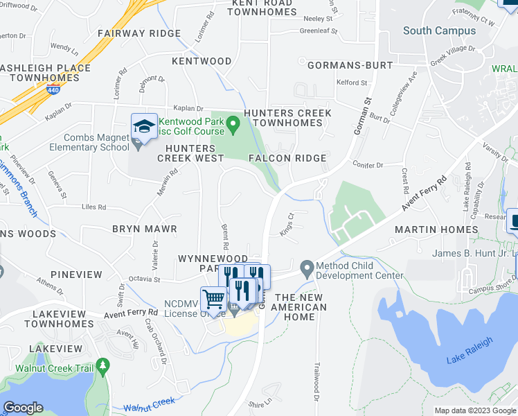 map of restaurants, bars, coffee shops, grocery stores, and more near 2012 Gorman Street in Raleigh