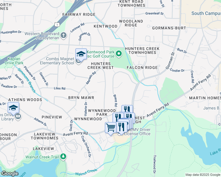 map of restaurants, bars, coffee shops, grocery stores, and more near 700 Brent Road in Raleigh