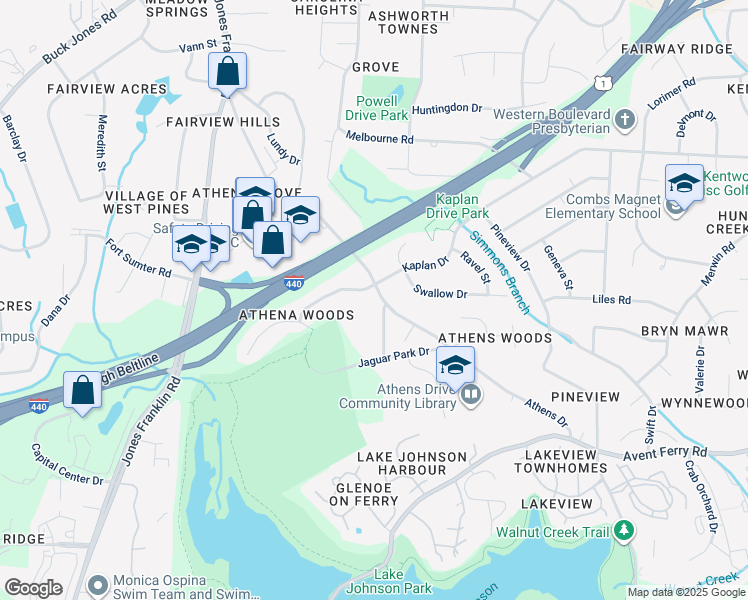 map of restaurants, bars, coffee shops, grocery stores, and more near 5509 Kaplan Drive in Raleigh