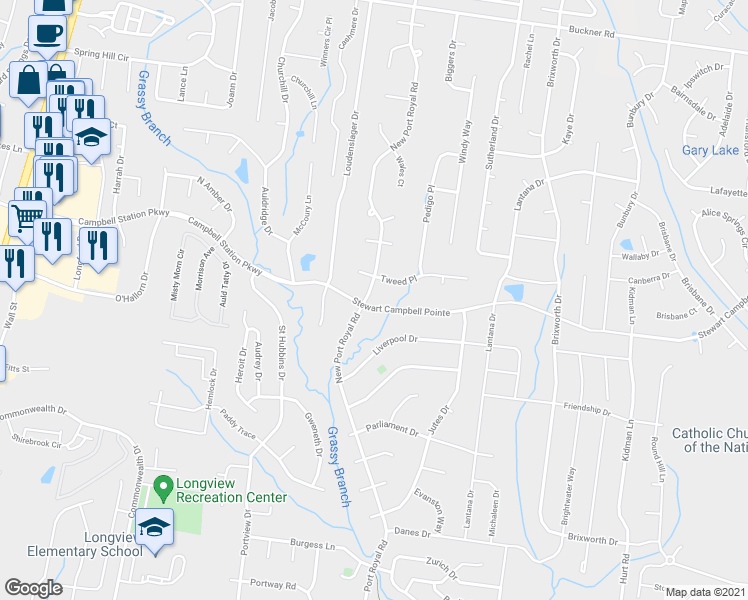 map of restaurants, bars, coffee shops, grocery stores, and more near 2900 Stewart Campbell Pointe in Thompson's Station
