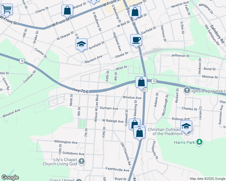 map of restaurants, bars, coffee shops, grocery stores, and more near 922 4th Street in Statesville