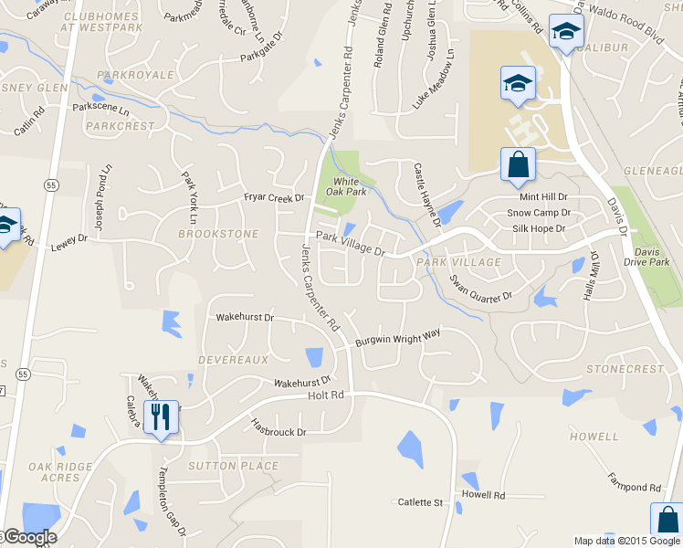 map of restaurants, bars, coffee shops, grocery stores, and more near 101 Sugar Hill Place in Cary
