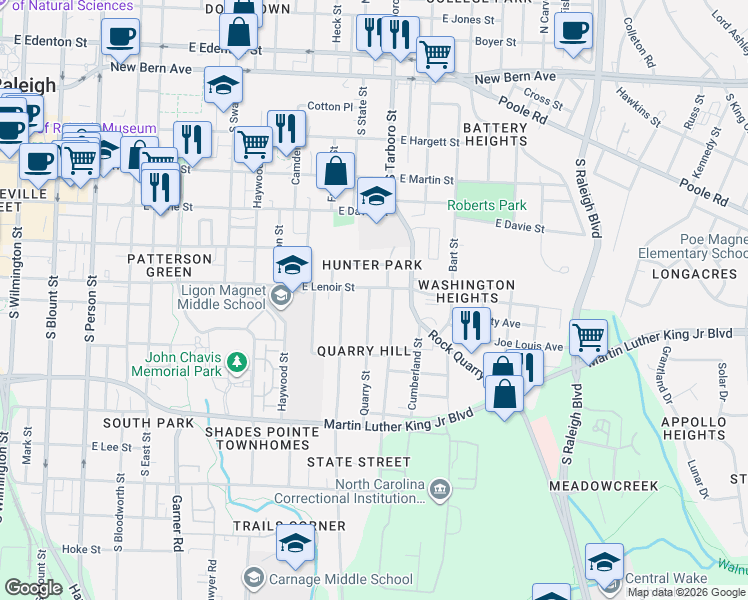 map of restaurants, bars, coffee shops, grocery stores, and more near 602 Coleman Street in Raleigh