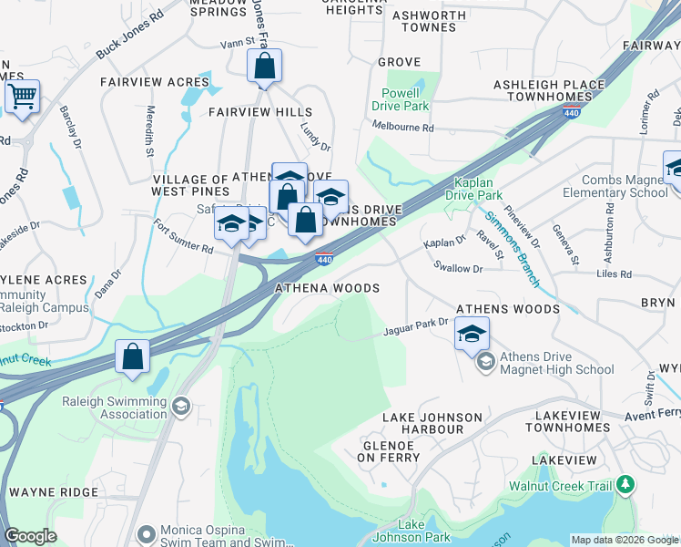 map of restaurants, bars, coffee shops, grocery stores, and more near 5525 Kaplan Drive in Raleigh