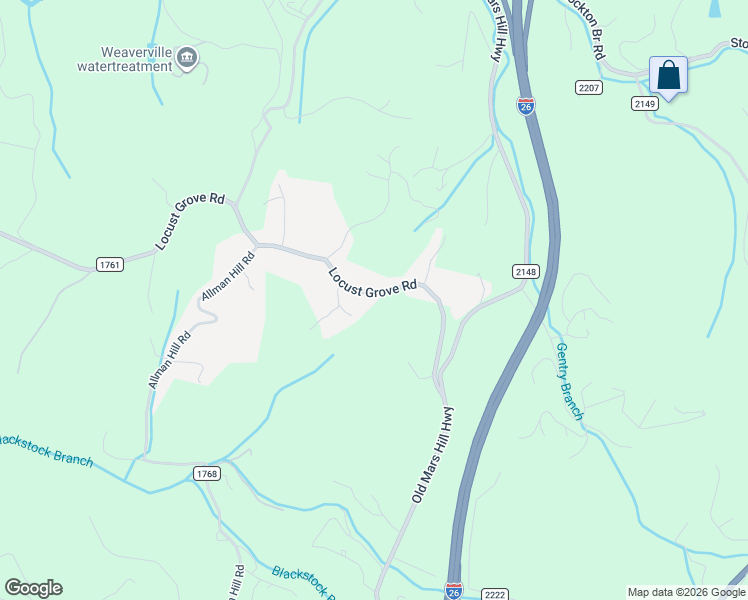 map of restaurants, bars, coffee shops, grocery stores, and more near 80 State Road 1768 in Weaverville