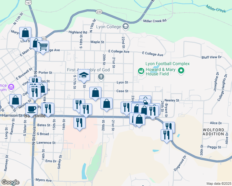 map of restaurants, bars, coffee shops, grocery stores, and more near 740 22nd Street in Batesville