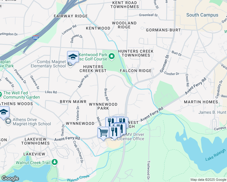 map of restaurants, bars, coffee shops, grocery stores, and more near 3317 Bearskin Court in Raleigh