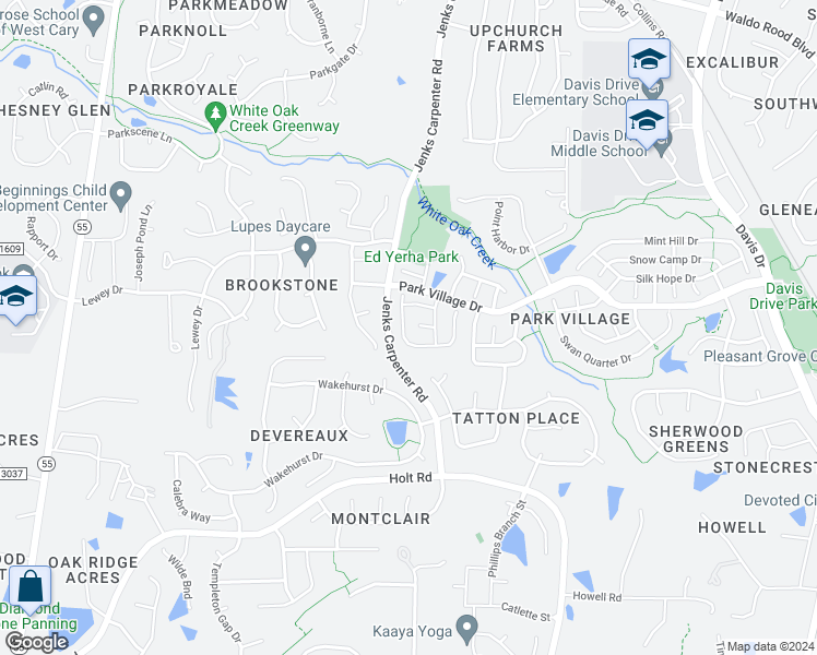 map of restaurants, bars, coffee shops, grocery stores, and more near 118 Union Mills Way in Cary