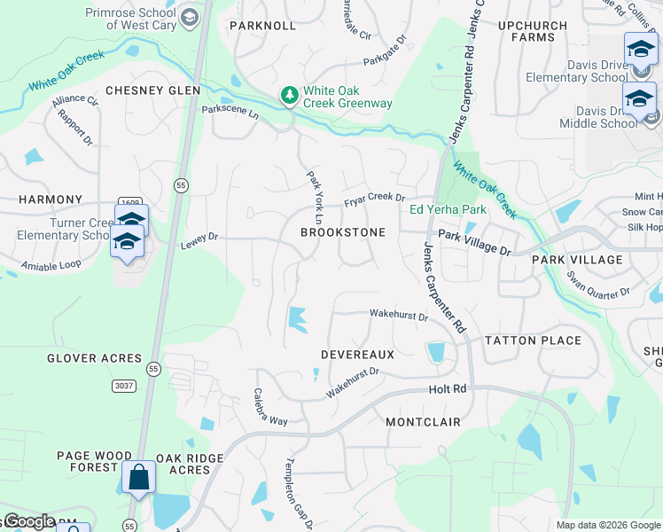map of restaurants, bars, coffee shops, grocery stores, and more near 105 Pine Stroll Drive in Cary