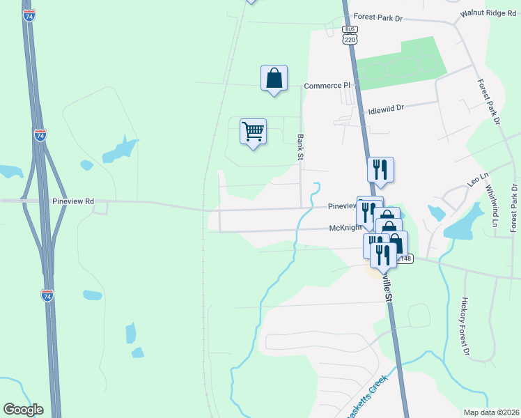 map of restaurants, bars, coffee shops, grocery stores, and more near 333 Pineview Street in Asheboro
