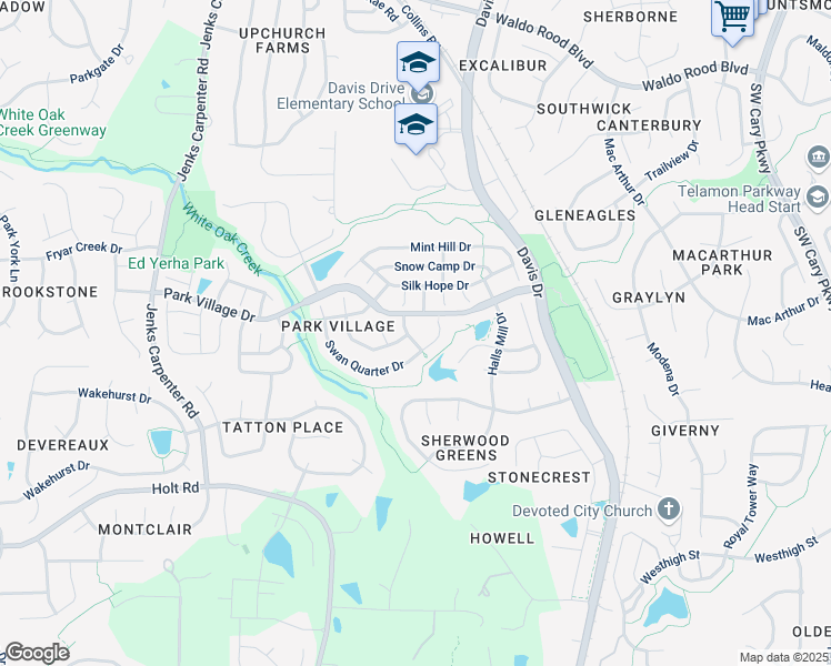 map of restaurants, bars, coffee shops, grocery stores, and more near 201 Millers Creek Drive in Cary