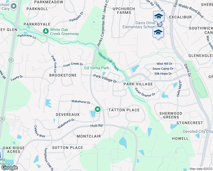 map of restaurants, bars, coffee shops, grocery stores, and more near 115 Love Valley Drive in Cary