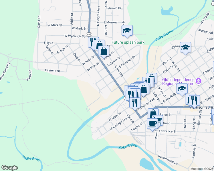 map of restaurants, bars, coffee shops, grocery stores, and more near West Charles Street in Batesville
