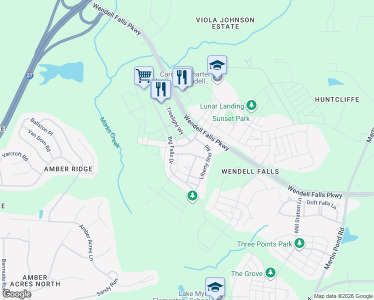 map of restaurants, bars, coffee shops, grocery stores, and more near 1936 Bright Kannon Way in Wendell
