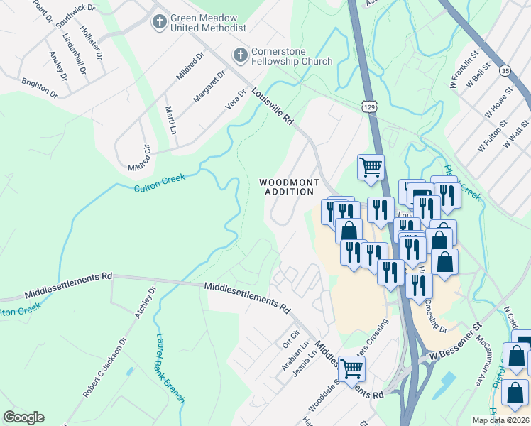 map of restaurants, bars, coffee shops, grocery stores, and more near 1051 South Linden Drive in Alcoa