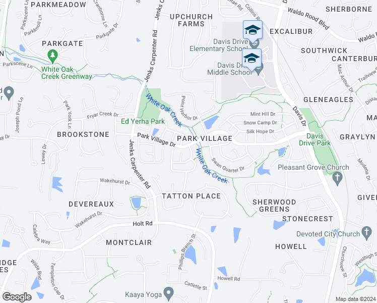 map of restaurants, bars, coffee shops, grocery stores, and more near 104 Trent Woods Way in Cary