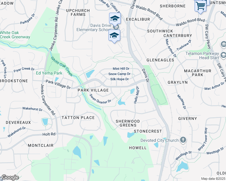 map of restaurants, bars, coffee shops, grocery stores, and more near 103 Millers Creek Drive in Cary