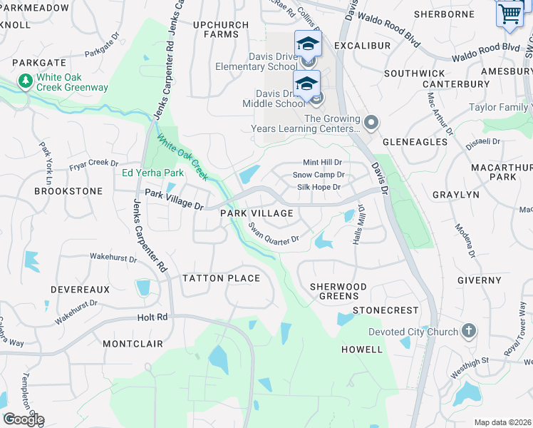 map of restaurants, bars, coffee shops, grocery stores, and more near in Cary