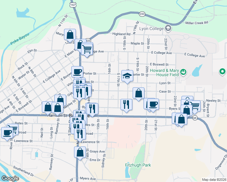 map of restaurants, bars, coffee shops, grocery stores, and more near 761 Sidney Street in Batesville