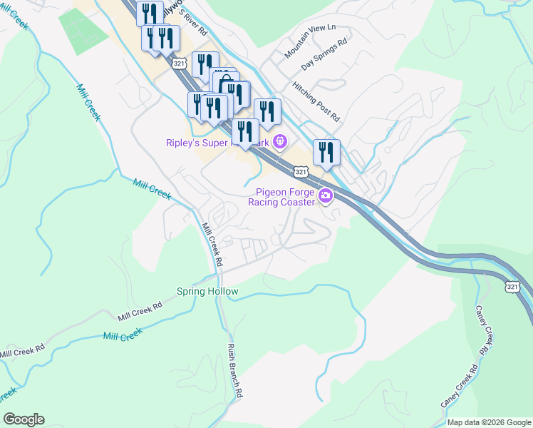 map of restaurants, bars, coffee shops, grocery stores, and more near 4320 Conner Drive in Sevierville