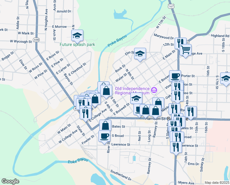 map of restaurants, bars, coffee shops, grocery stores, and more near 561 East Main Street in Batesville