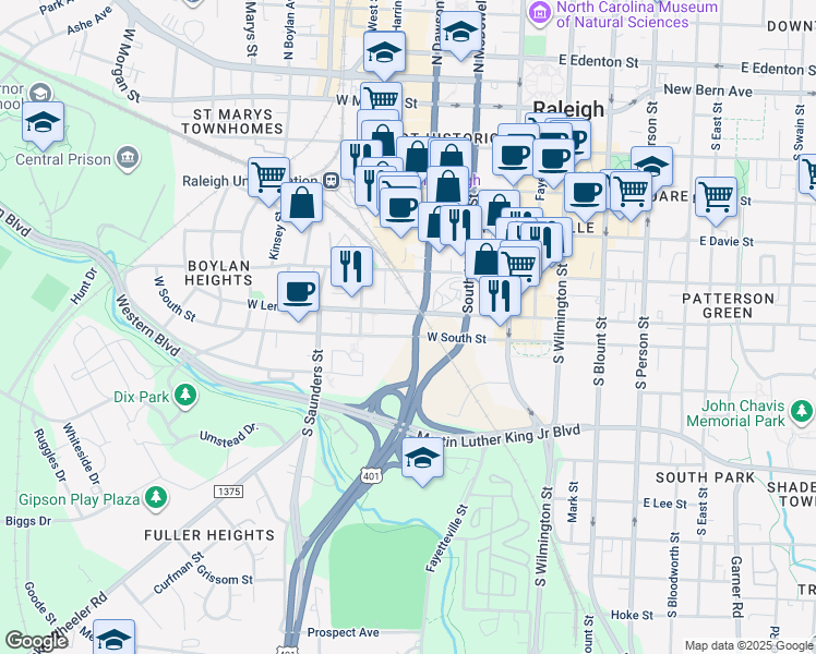 map of restaurants, bars, coffee shops, grocery stores, and more near 416 Dorothea Drive in Raleigh