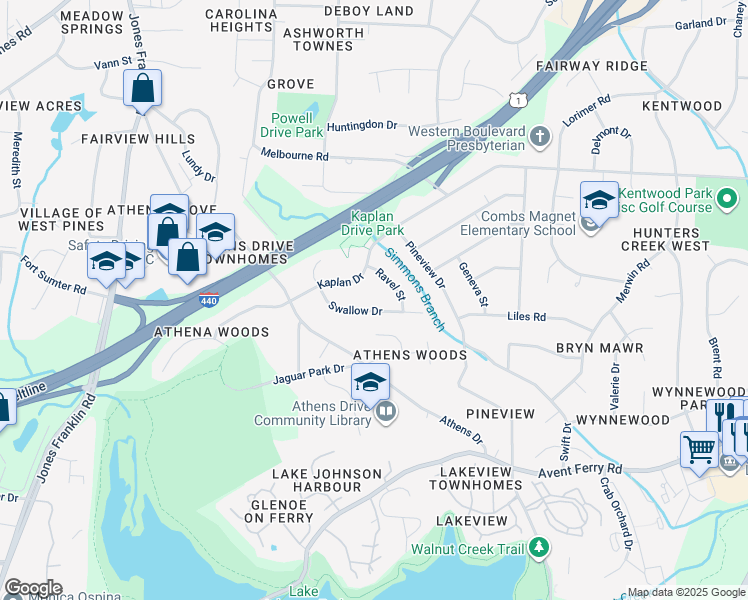 map of restaurants, bars, coffee shops, grocery stores, and more near 1329 Swallow Drive in Raleigh