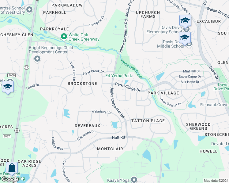 map of restaurants, bars, coffee shops, grocery stores, and more near 127 Union Mills Way in Cary