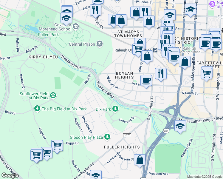 map of restaurants, bars, coffee shops, grocery stores, and more near 912 Dorothea Drive in Raleigh