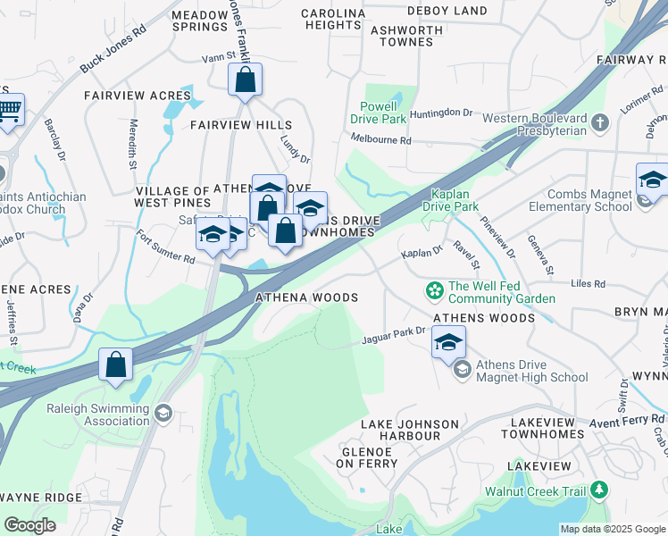 map of restaurants, bars, coffee shops, grocery stores, and more near 5525 Kaplan Drive in Raleigh