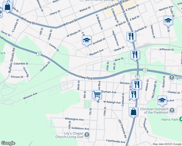 map of restaurants, bars, coffee shops, grocery stores, and more near 906 7th Street in Statesville