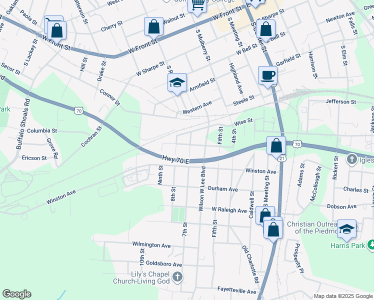 map of restaurants, bars, coffee shops, grocery stores, and more near 906 7th Street in Statesville