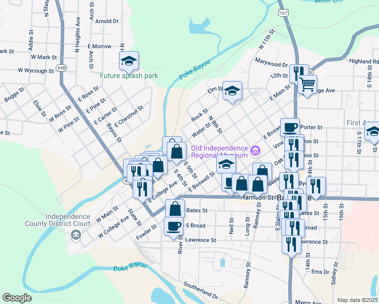 map of restaurants, bars, coffee shops, grocery stores, and more near 561 East Main Street in Batesville
